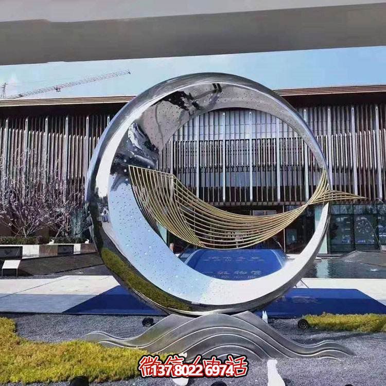 精美不銹鋼圓環(huán)雕塑，給酒店、售樓部帶來流水?dāng)[件