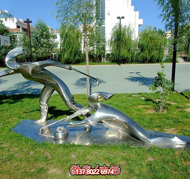 不銹鋼冰壺雕塑，點綴小區(qū)花園，創(chuàng)造休閑運動空間