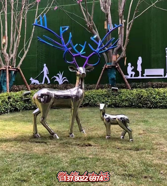 現(xiàn)代簡約不銹鋼梅花鹿擺件，點綴您的庭院園林景觀