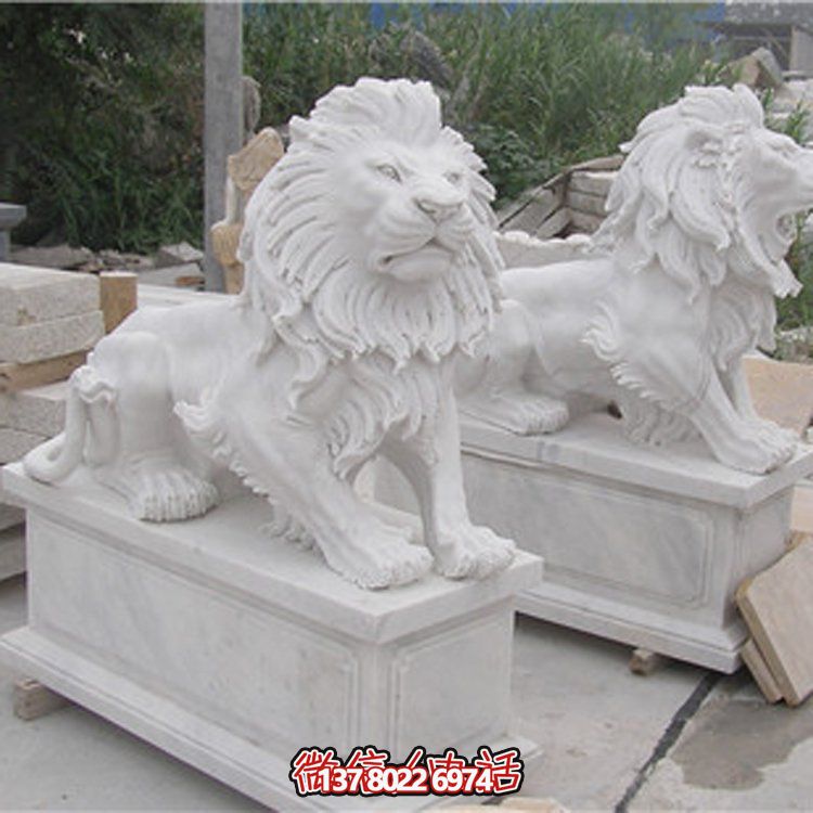大理石獅子雕塑，點(diǎn)綴園林景觀